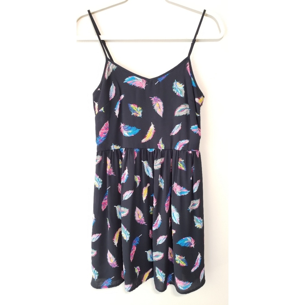 Xhilaration Black Colorful Feather Dress
